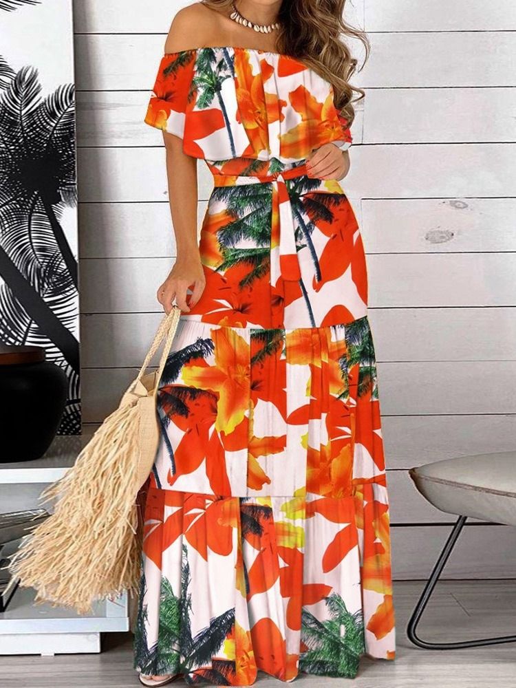 Kortärmad Golvlång Off Shoulder Bodycon Klänning