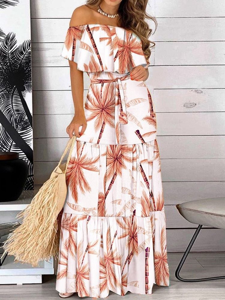 Kortärmad Golvlång Off Shoulder Bodycon Klänning