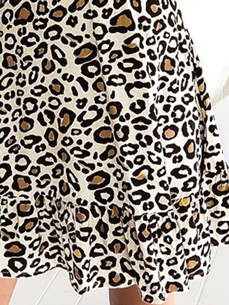 Kortärmad Ovanför Knäet V-Ringad Leopard Pullover Klänning Strandklänningar För Kvinnor