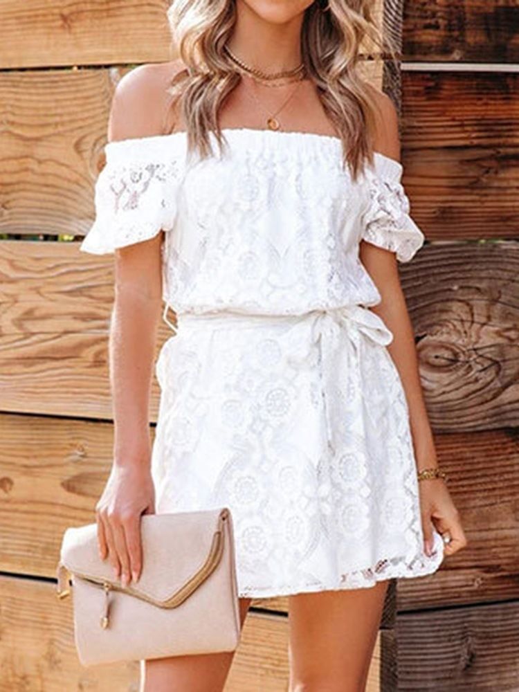 Lace-Up Above Knee Off Shoulder Vanlig Pulloverklänning