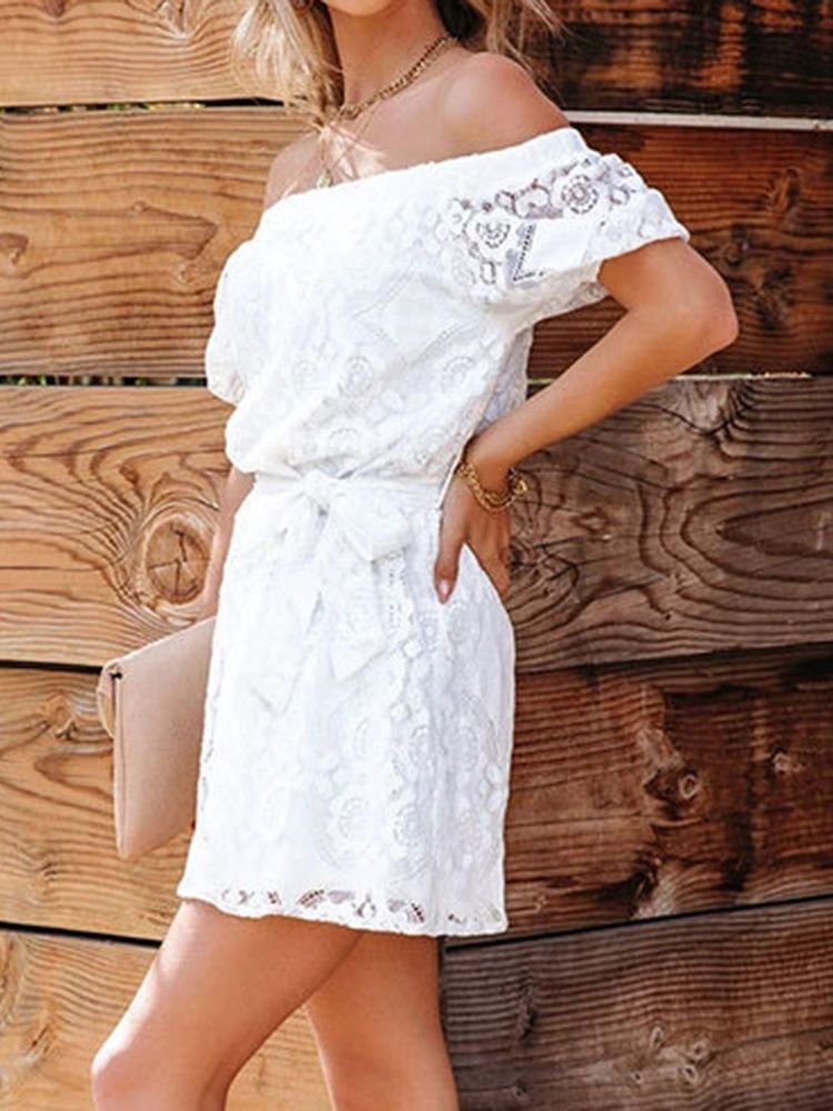 Lace-Up Above Knee Off Shoulder Vanlig Pulloverklänning