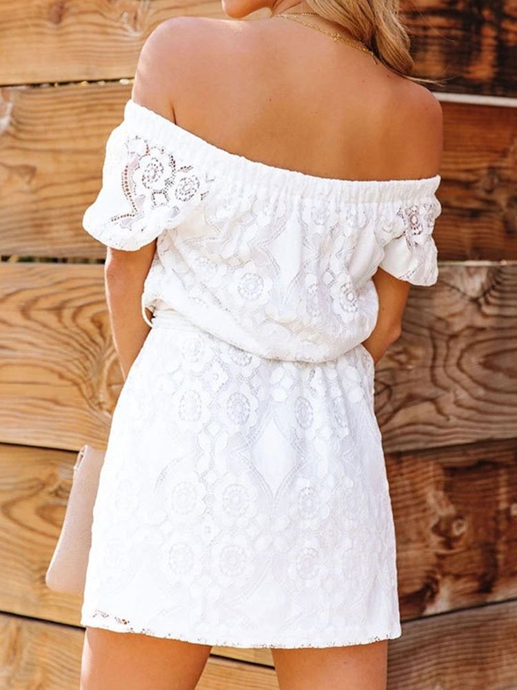 Lace-Up Above Knee Off Shoulder Vanlig Pulloverklänning