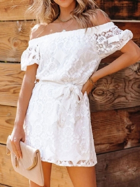Lace-Up Above Knee Off Shoulder Vanlig Pulloverklänning