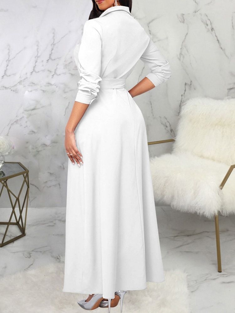 Lace-Up Lapel Golvlång A-Line Vanlig Klänning