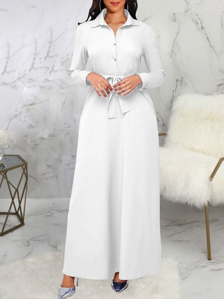 Lace-Up Lapel Golvlång A-Line Vanlig Klänning