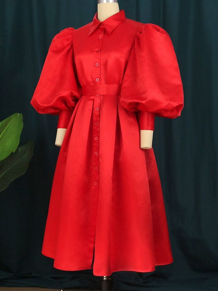 Långärmad Lapel Ankellång Vanlig Modeklänning