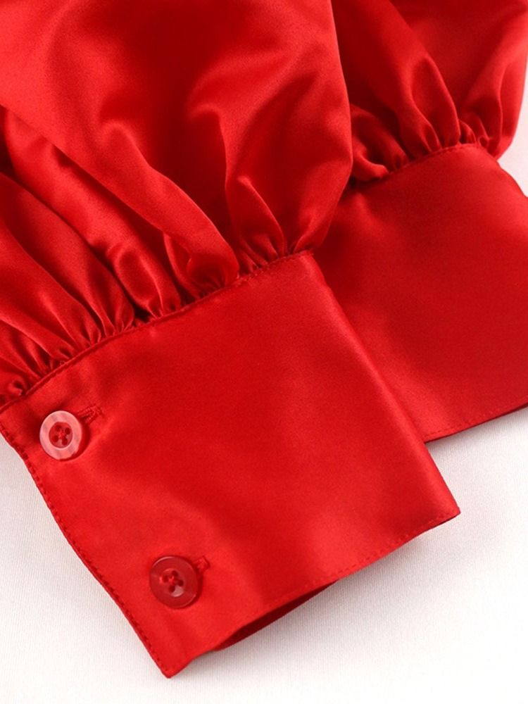 Långärmad Lapel Ankellång Vanlig Modeklänning