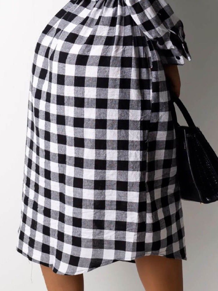 Långärmad Lapel Mid-Calf Pläd Date Night Going Out Klänning