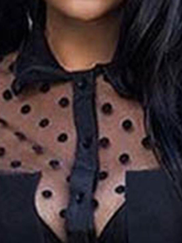 Lapel Långärmad Genomskinlig Prickiga Date Night Going Out-Klänning