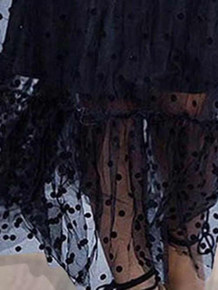 Lapel Långärmad Genomskinlig Prickiga Date Night Going Out-Klänning