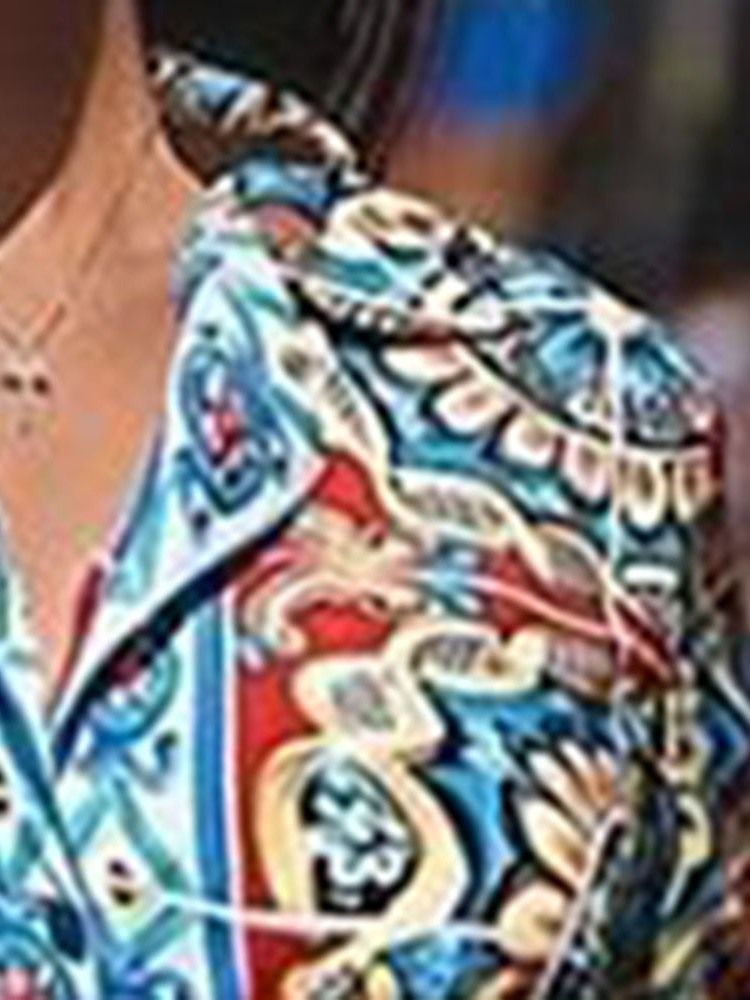 Lapel Print Above Knee Vanlig Casual Klänning