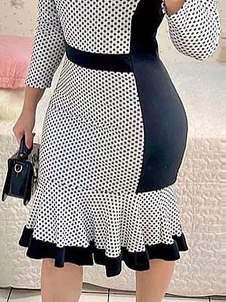 Mid-Calf Print Rund Neck Spring A-Line Klänning
