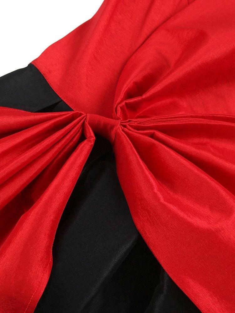Mid-Kalv Kortärmad Bowknot Fashion Color Block Klänning