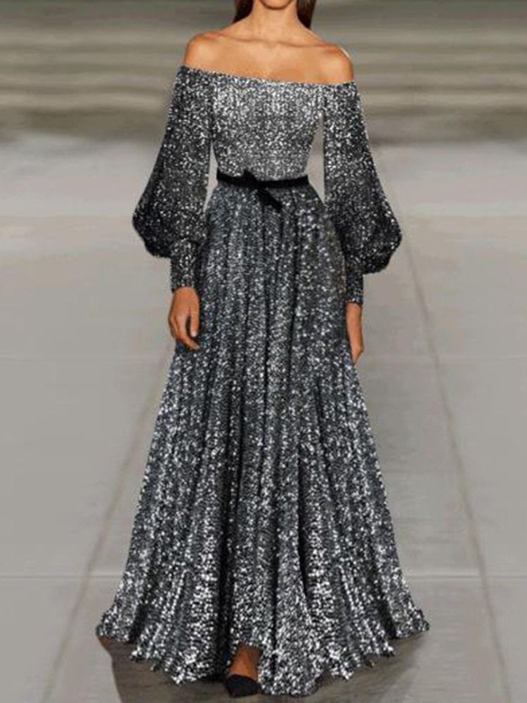 Off Shoulder Långärmad Golvlång Elegant Höstklänning