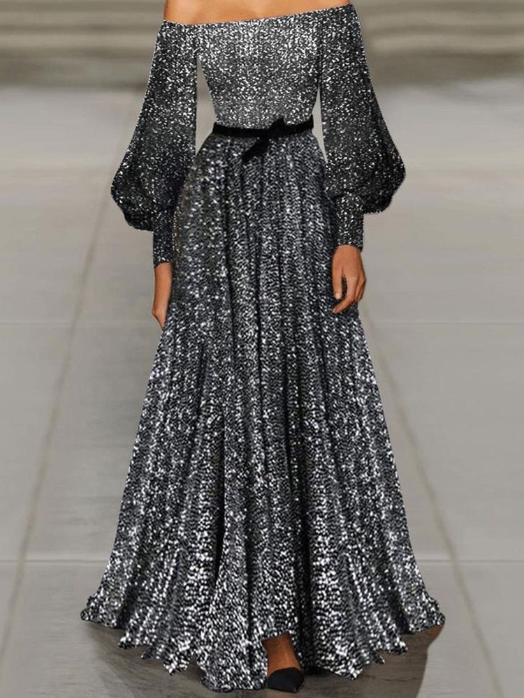 Off Shoulder Långärmad Golvlång Elegant Höstklänning