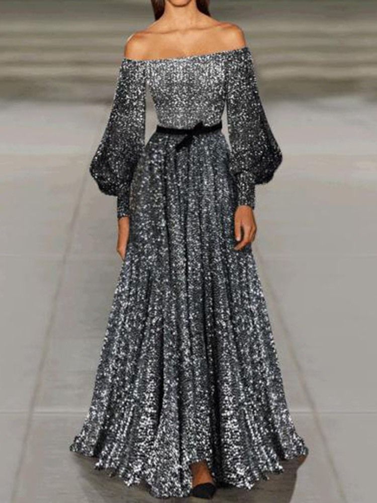 Off Shoulder Långärmad Golvlång Elegant Höstklänning