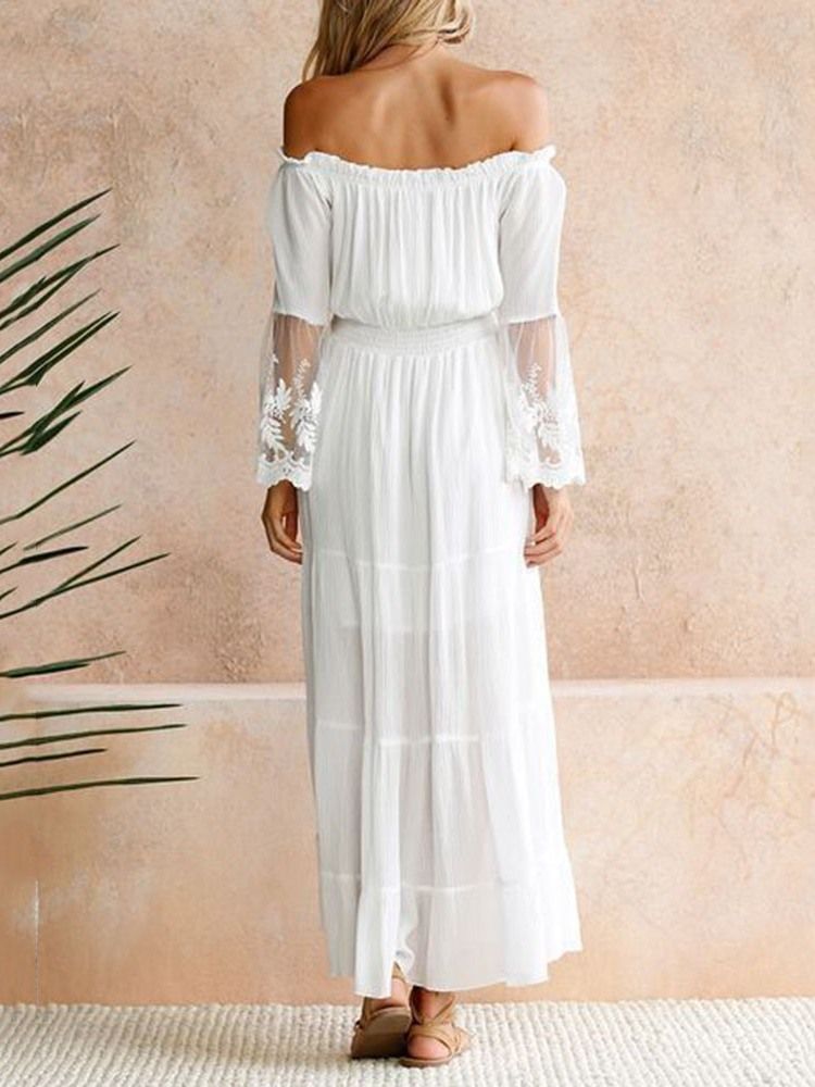 Off Shoulder Patchwork Ankellång Pullover Cold Shoulder Damklänning