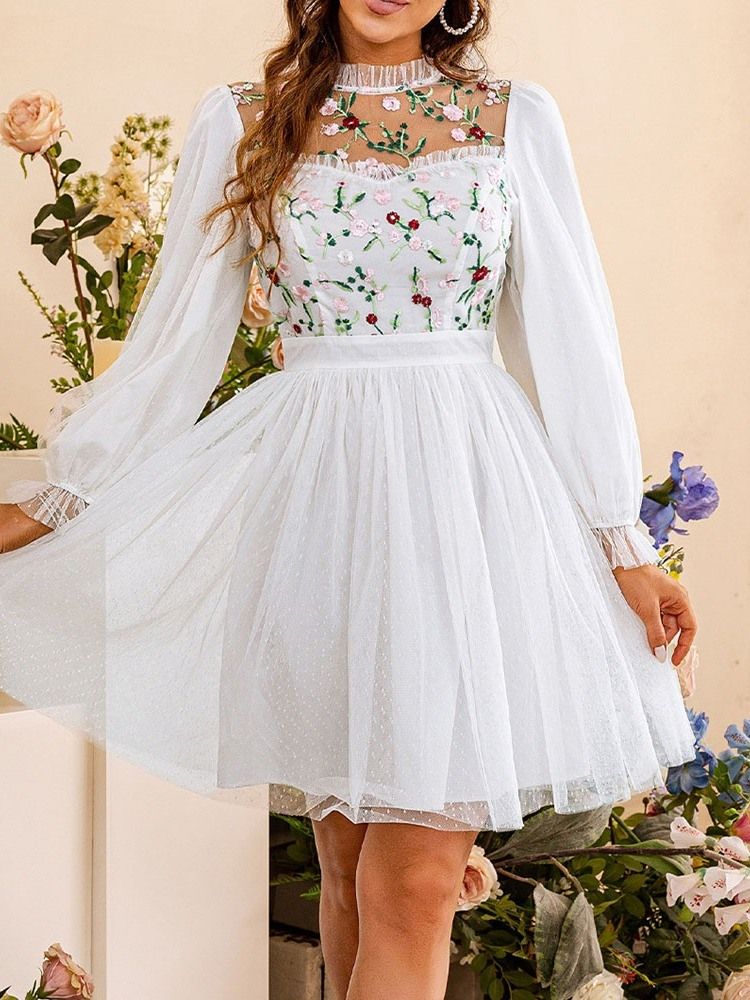 Ovanför Knäet Genomskinlig Stativkrage Sweet Casual Sommar Klänning