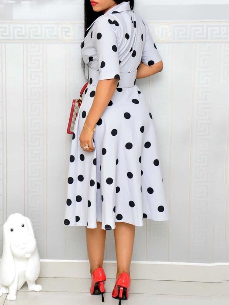 Polka Dots A-Line Mid-Calf Half Sleeve Regular Ol Klänning (Utan Midjeband)