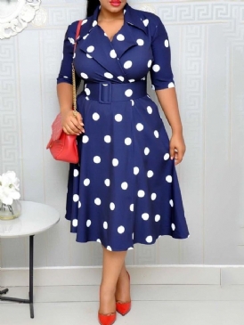 Polka Dots A-Line Mid-Calf Half Sleeve Regular Ol Klänning (Utan Midjeband)