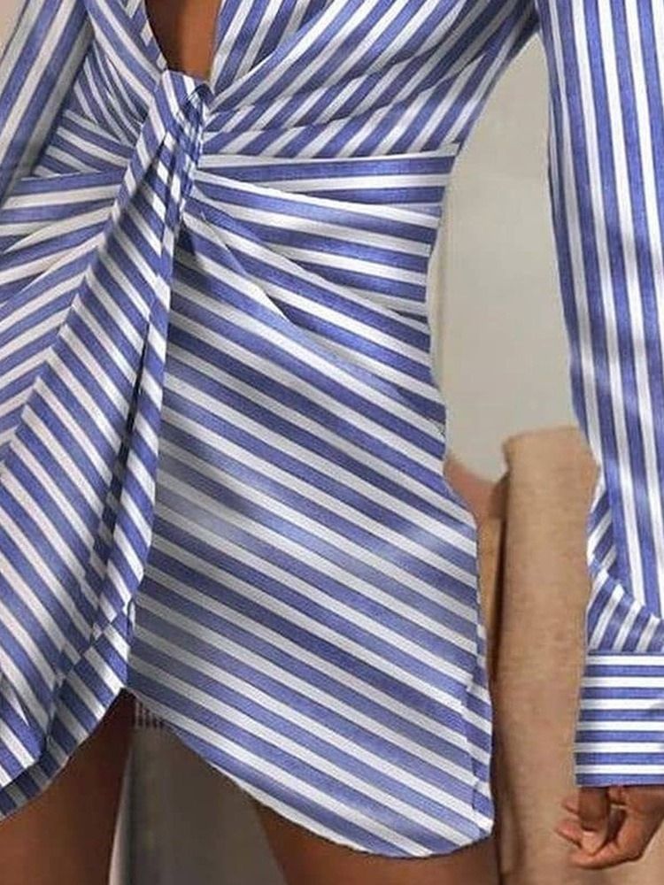 Print Above Knee Lapel A-Line Pullover Klänning