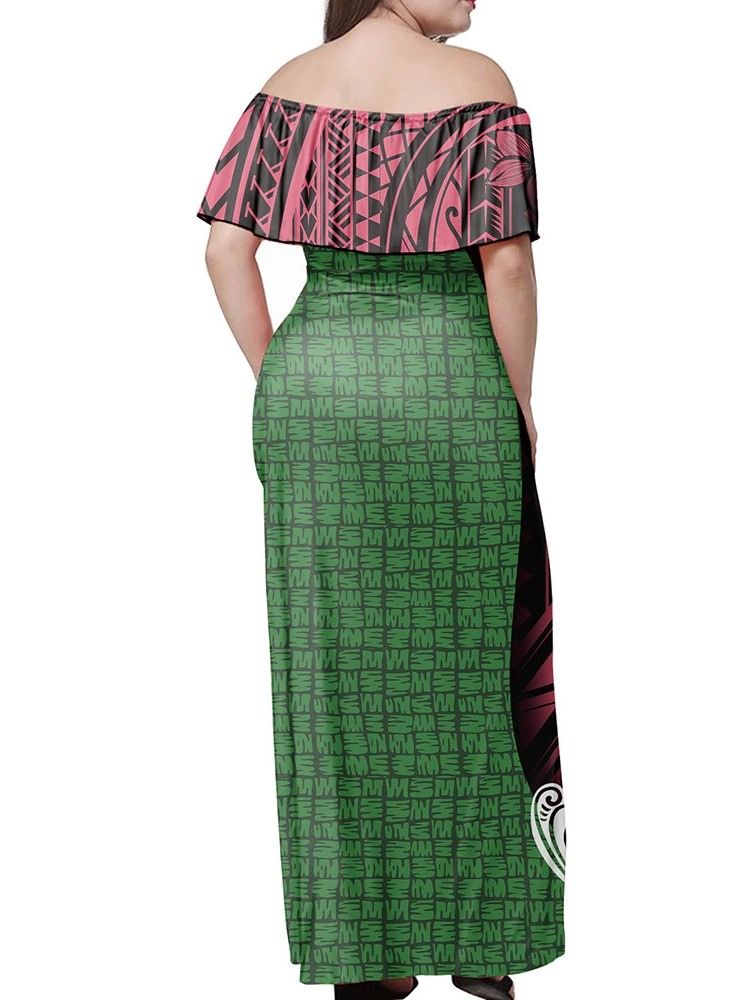 Print Kortärmad Off Shoulder Pullover Sommarklänning