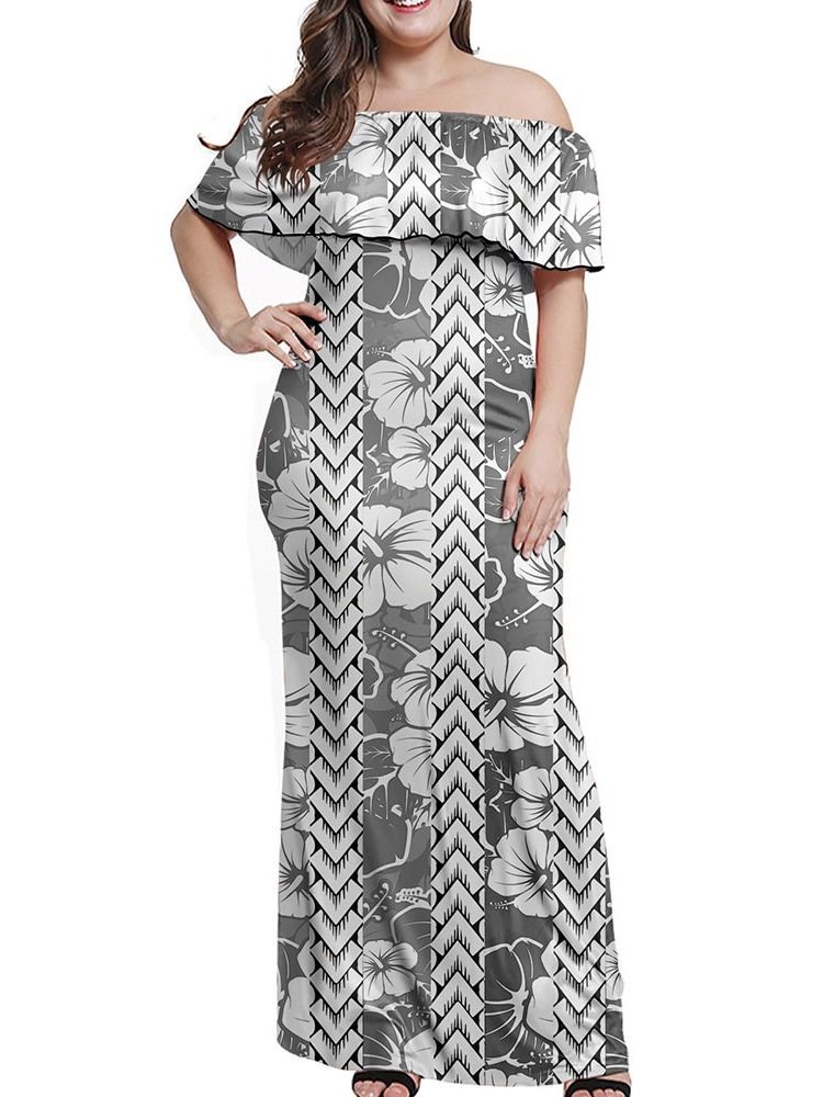 Print Kortärmad Off Shoulder Pullover Sommarklänning