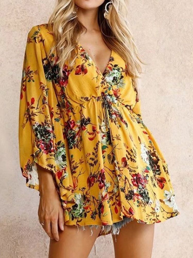 Print Nio Points Sleeve Above Knee Pullover Klänning