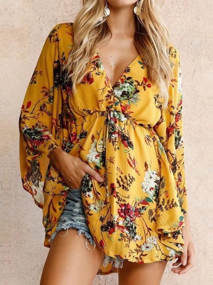 Print Nio Points Sleeve Above Knee Pullover Klänning