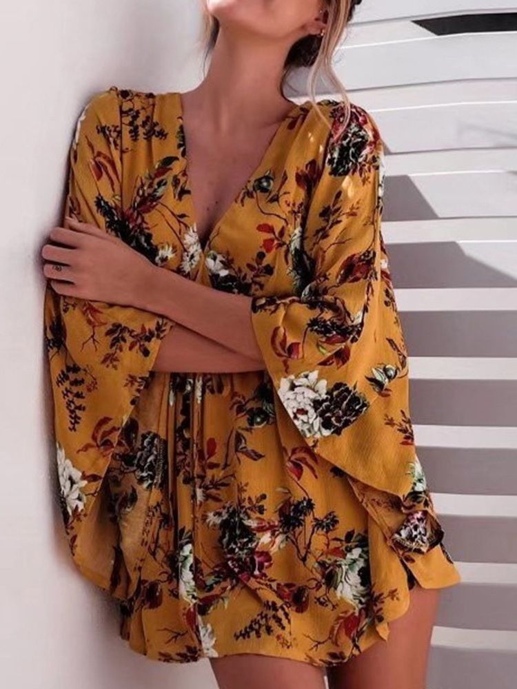 Print Nio Points Sleeve Above Knee Pullover Klänning