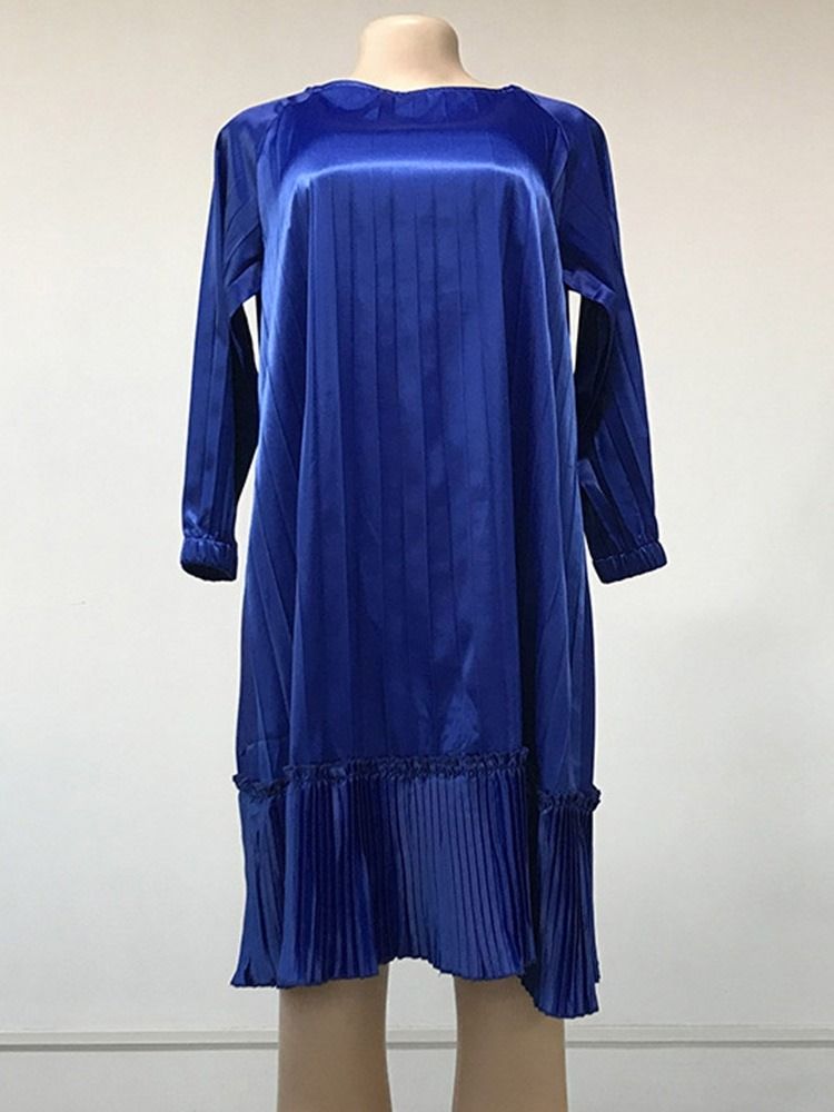 Rundhalsad Trekvartsärm Plisserad Pullover Höstklänning