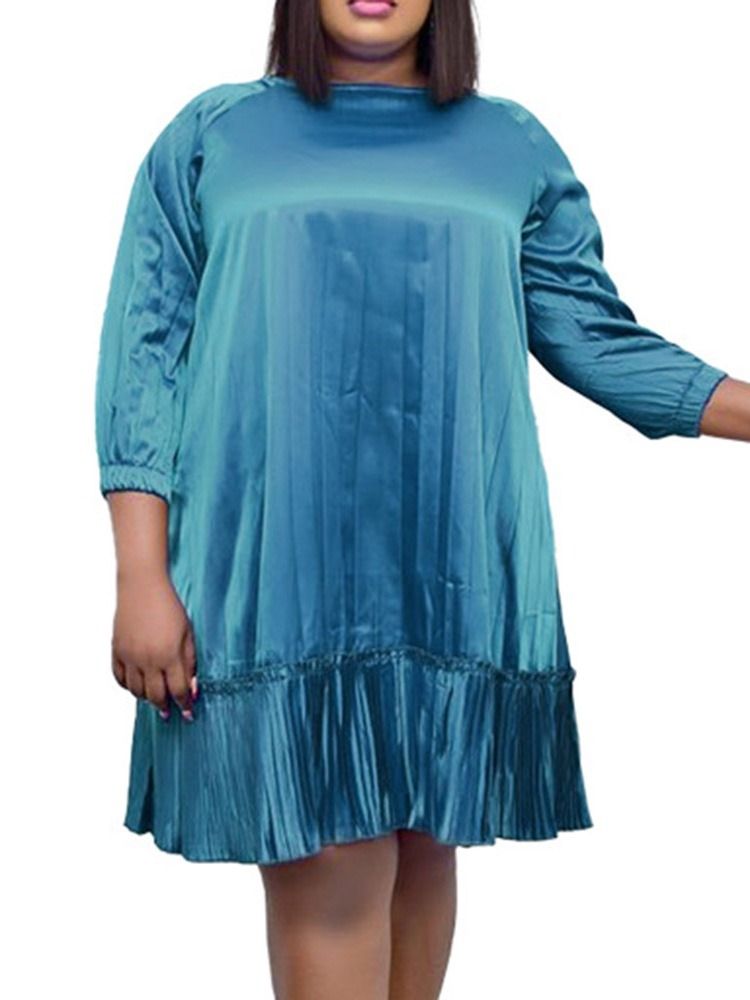 Rundhalsad Trekvartsärm Plisserad Pullover Höstklänning