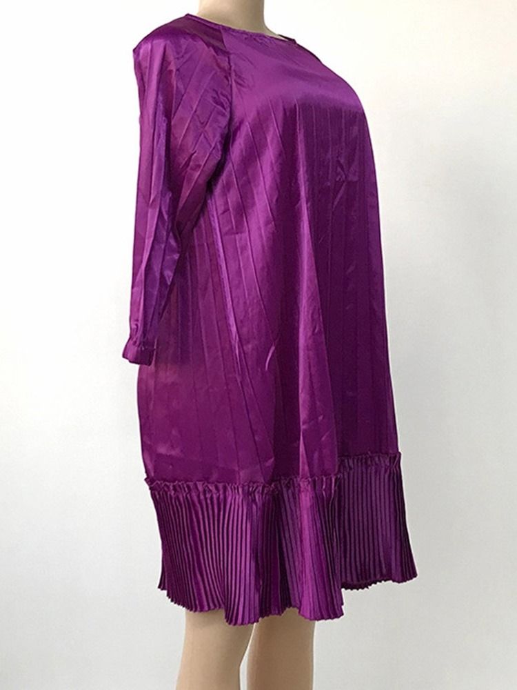 Rundhalsad Trekvartsärm Plisserad Pullover Höstklänning