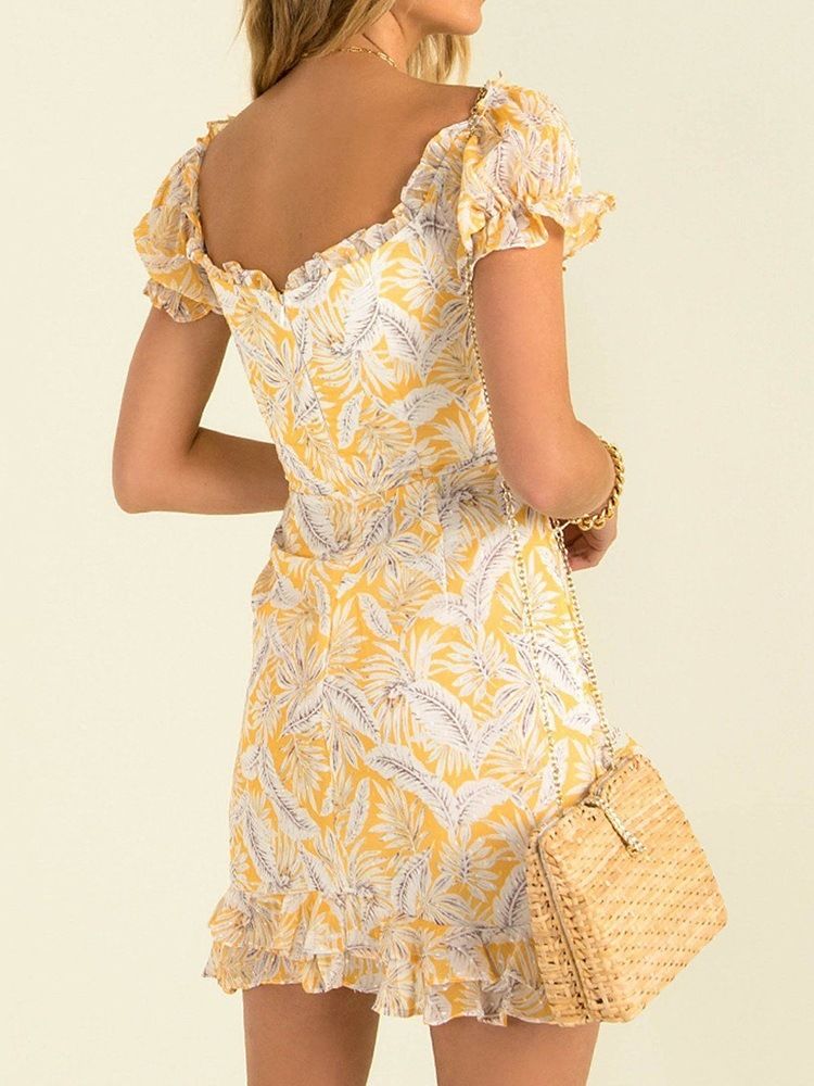 Sundress Above Knee Kortärmad Snörsklänning Modeklänning Bröllopsgäst