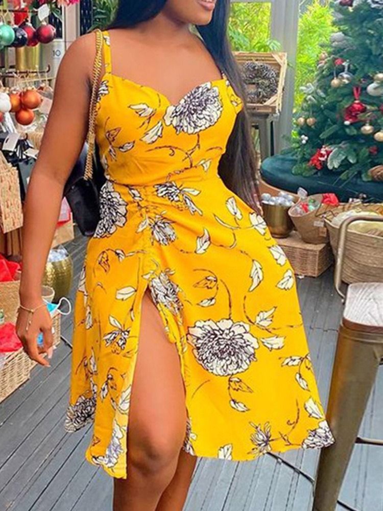 Sundress Split Ärmlös Knälång Mode Pullover Klänning