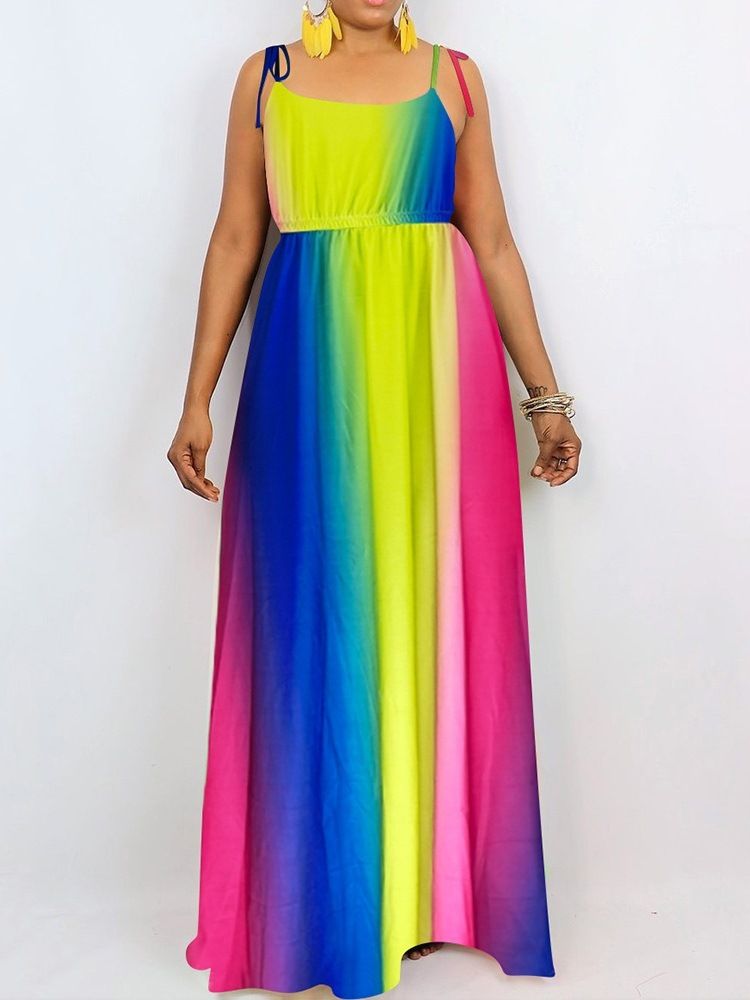 Tie-Dye Golvlång Ärmlös Color Block Maxiklänning