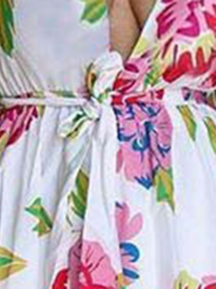 Tre Fjärdedels Ärm V-Halstryck Vanlig Blommig Klänning