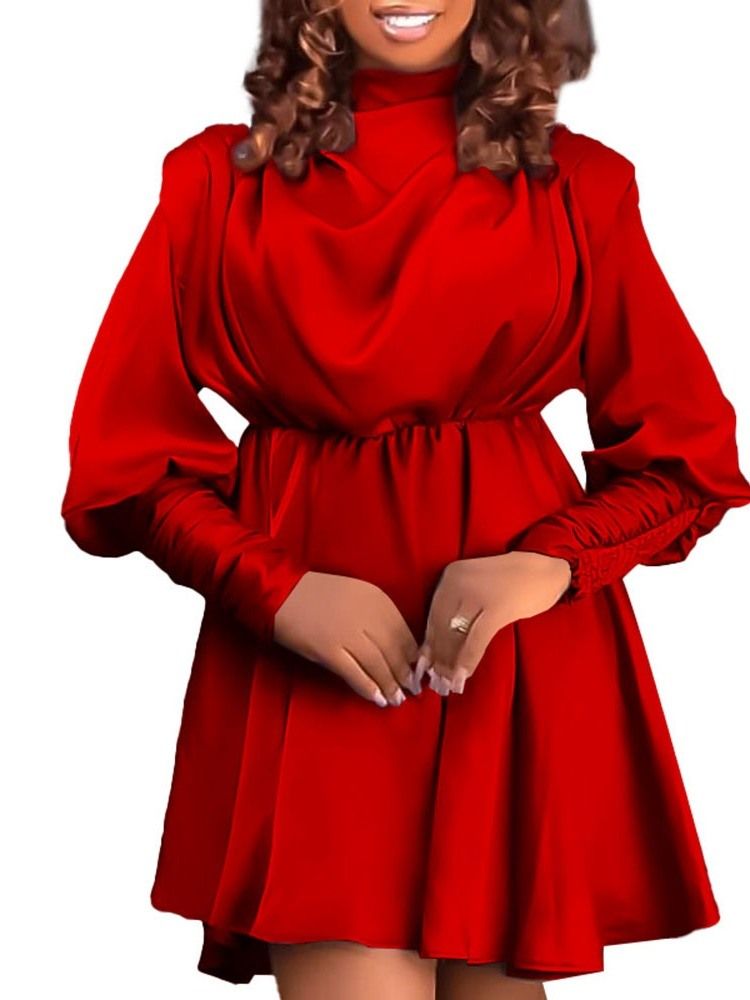 Veckad Ovanför Knäet Turtleneck Enfärgad A-Line Casual Klänning