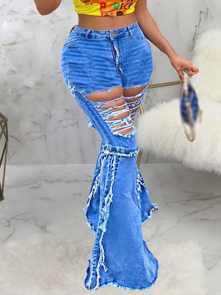Bellbottoms Enkelt Hål Låg Midja Smala Jeans