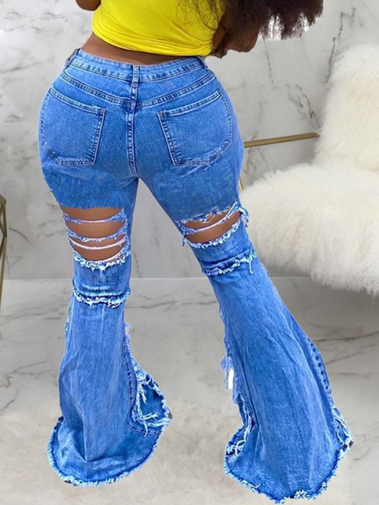 Bellbottoms Enkelt Hål Låg Midja Smala Jeans