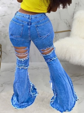 Bellbottoms Enkelt Hål Låg Midja Smala Jeans
