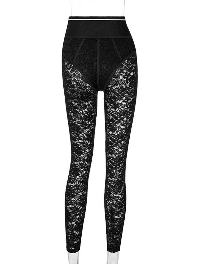 Brev Genomskinlig Skinny High Waist Full Längd Casual Byxor
