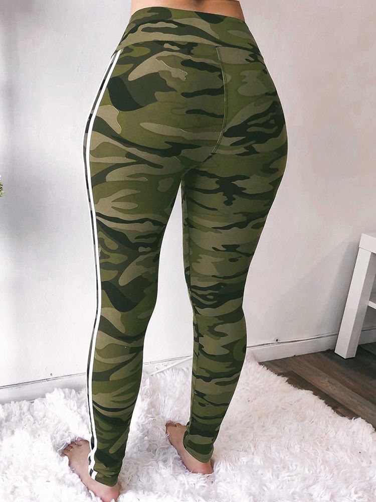 Camouflage Skinny Print Casual Byxor Med Hög Midja