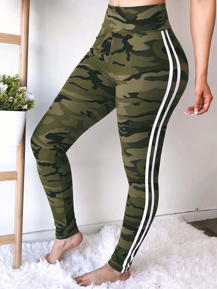 Camouflage Skinny Print Casual Byxor Med Hög Midja