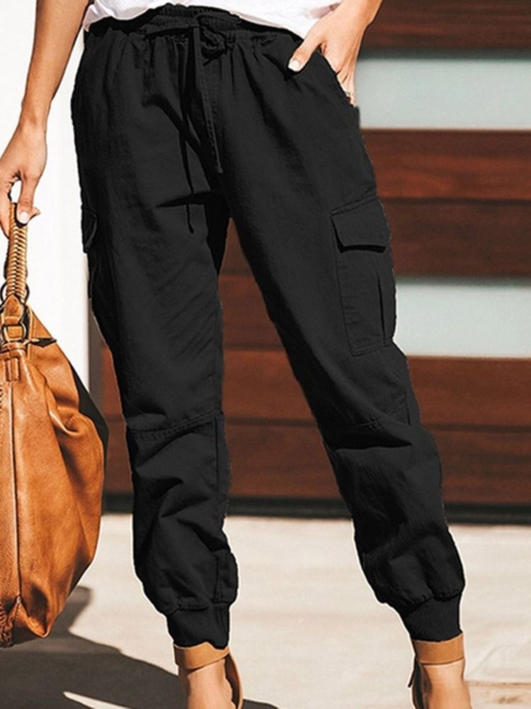 Cargo Byxor Lösa Vanliga Spets Pencil Byxor Mid Waist Dambyxor