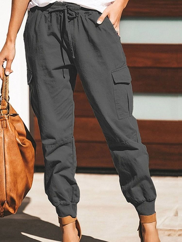 Cargo Byxor Lösa Vanliga Spets Pencil Byxor Mid Waist Dambyxor