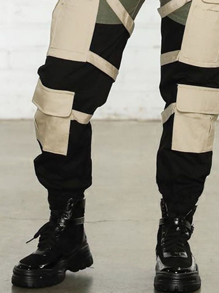 Cargo Pants Pocket Color Block Slim Dam Casual Byxor