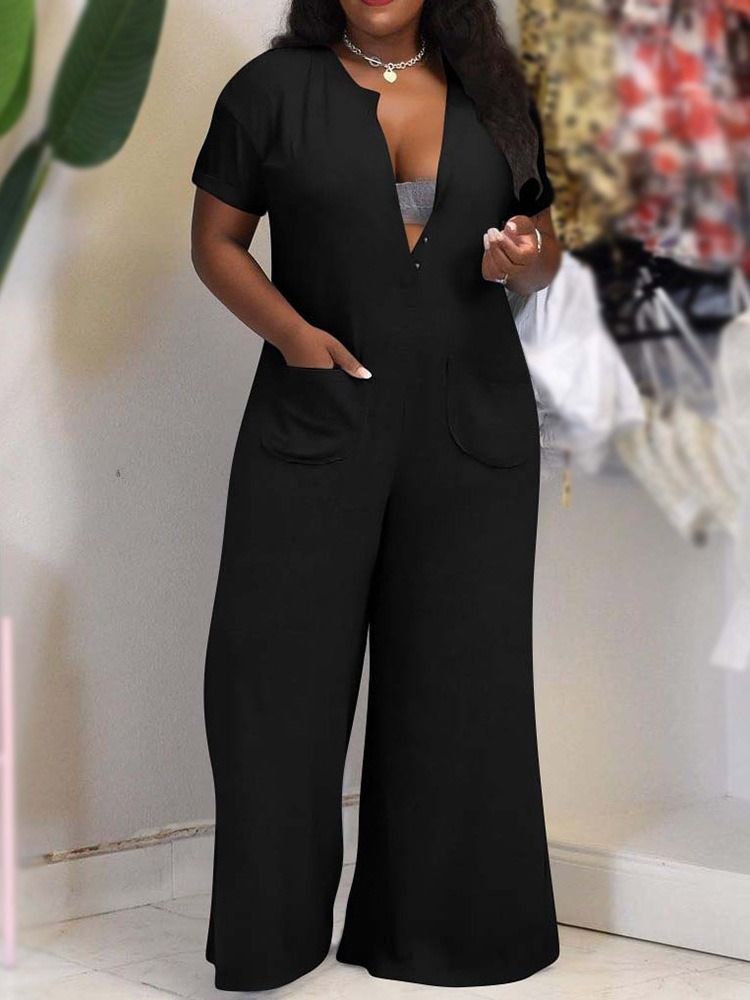Casual Plain Pocket Breda Ben Lös Jumpsuit