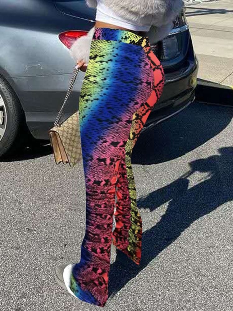 Color Block Slim Bellbottoms Casual Byxor Med Hög Midja