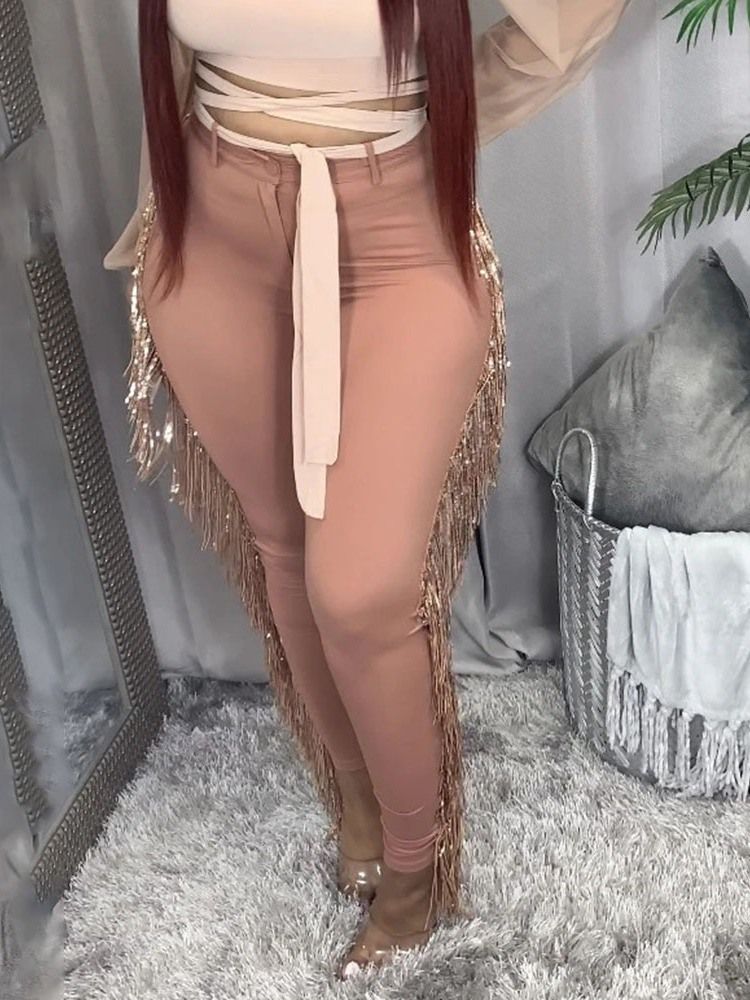 Dragkedja Vanlig Skinny Hellängd Hög Midja Casual Dambyxor